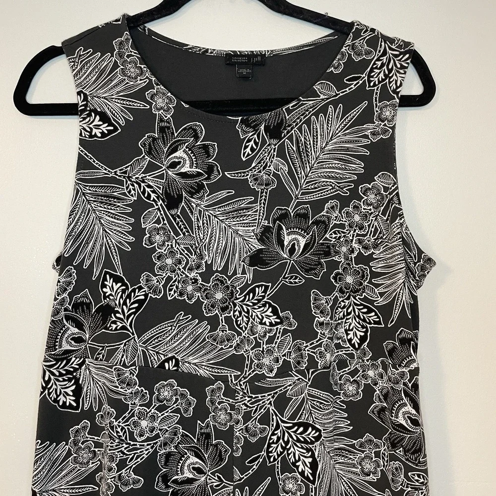J Jill Wearever‎ Collection Dress M Dark Gray Floral Sleeveless Stretchy Leaves